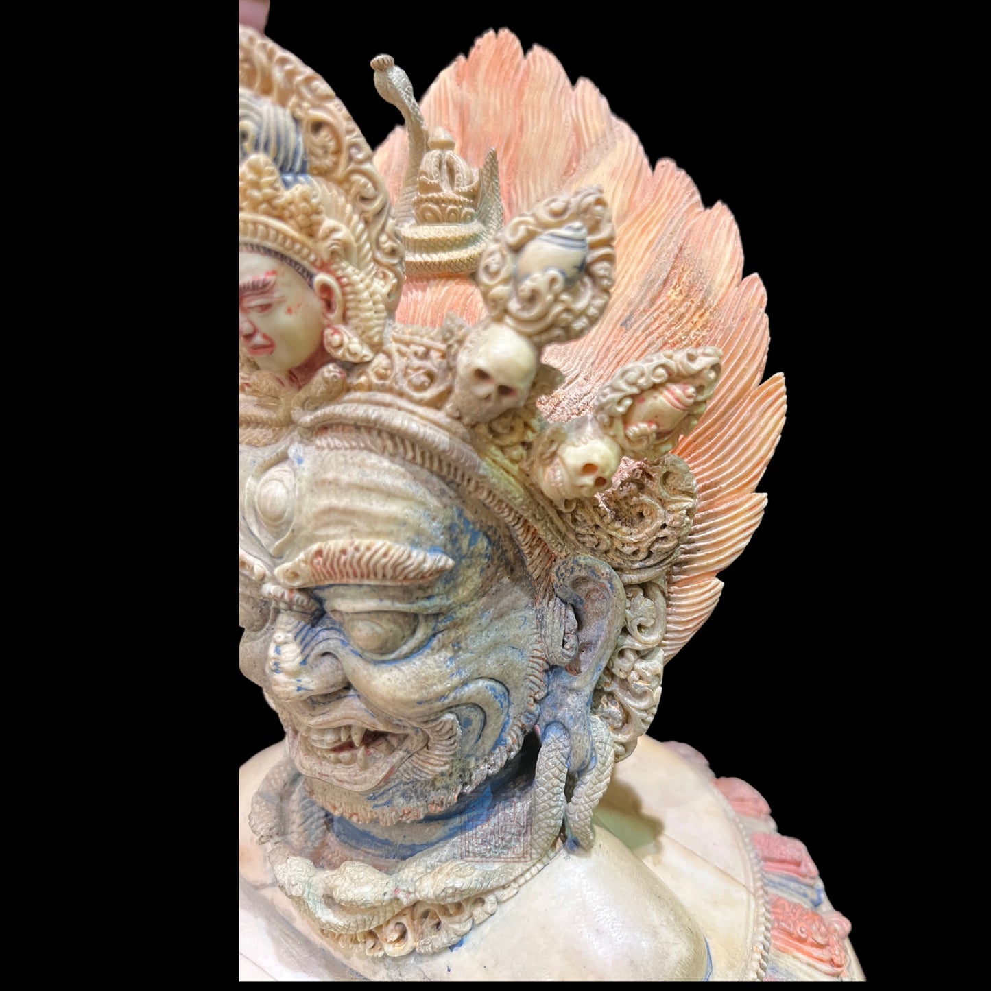 Deer Horn Mahakala Head Sculpture 鹿角大黑天頭形雕刻