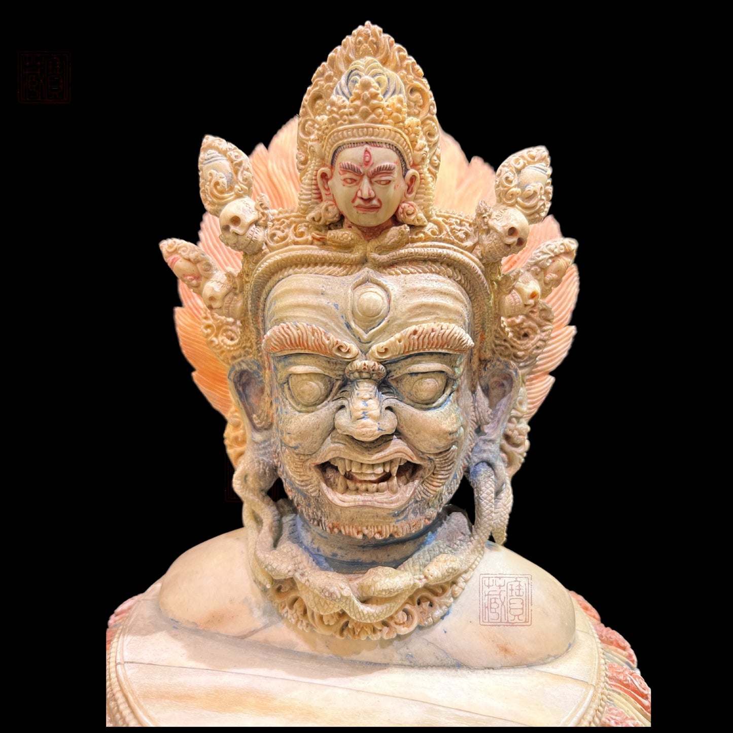 Deer Horn Mahakala Head Sculpture 鹿角大黑天頭形雕刻